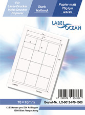 Etichette Adesive Din A4 Bianco 70x70mm (Laser Inkjet Copiatrice) 1000 Foglia