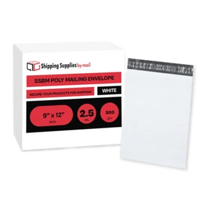 9" x 12" 500 Poly Mailers Plastic Envelopes Shipping Bags 2.5 Mil White Premium - Picture 1 of 5