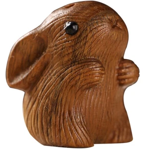 Green Sandalwood Cute Rabbit Keychain Jewelry Men Women Bunny Keyring - Photo 1/12