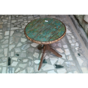 Indian Handmade Wooden Coffee Table Round Coffee Table Handcrafted Wooden Table