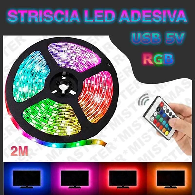 STRISCIA LED RGB 5V FLESSIBILE ADESIVA UNIVERSALE CON TELECOMANDO - 2 BOBINE - Immagine 1 di 4