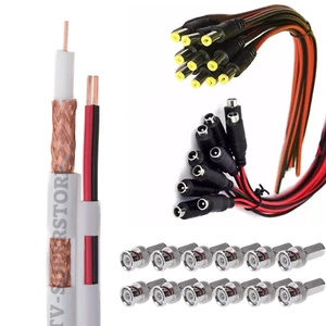 Cable siamés 250 ft/500/1000 ft RG59 18/2 20 AWG conector CCTV coleta blanco kit - Imagen 1 de 7