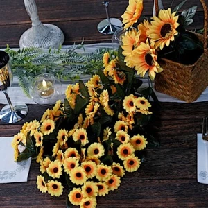 22" YELLOW Silk Sunflowers ARTIFICIAL HANGING VINE Bush Party Events Decorations - Picture 1 of 8
