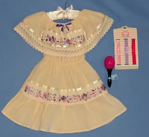 Mexican dress girls 2-3-Cinco de Mayo costume-maraca-hair bows-folkloric LOT-3 - Picture 1 of 6
