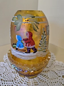 Winter Memory Sledding Fenton Fairy Tea Light Champagne Gold Iridescent Lamp Vtg - Picture 1 of 10