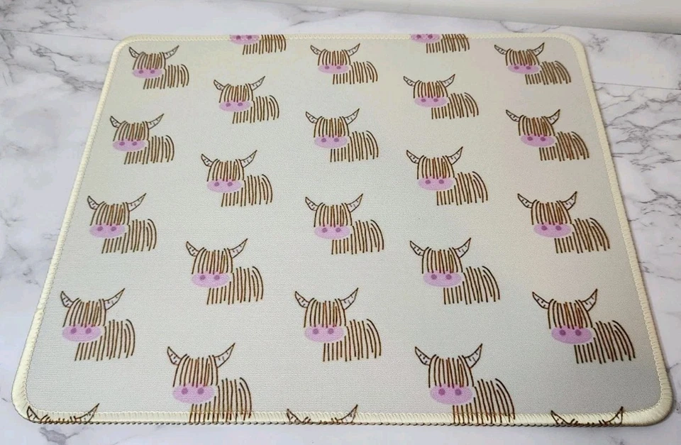 white Highland Cow pattern Mouse Pad for Office Desk Mat cartoon highland bull - Image 1 of 1