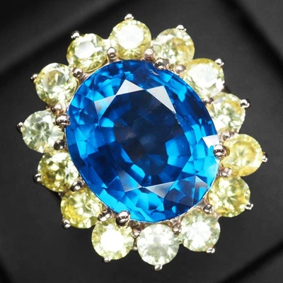 Lujosos anillos hechos a mano de plata de ley 925 de 9,90 quilates raros de topacio azul intenso talla 6 Foto 1 de 4