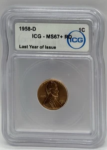 1958-D 1C RD Lincoln Wheat One Cent ICG MS67+ RD - Picture 1 of 2