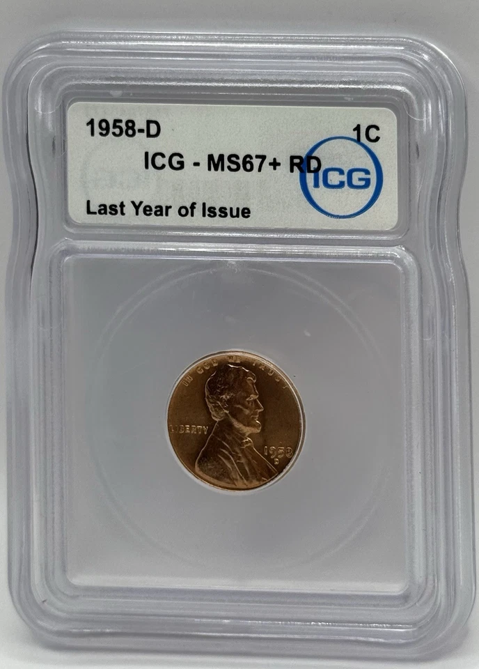 1958-D  1C RD Lincoln Wheat One Cent ICG MS67+ RD    - Image 1 of 2