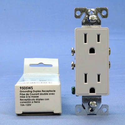 Cooper 9505WS Aspire White Satin Pale Gray 15A Decorator Receptacle Outlet 5-15R - Image 1 of 4
