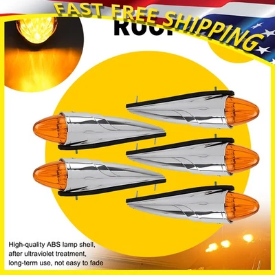 5Pcs Chrome Housing 17 LED Amber Light Torpedo Cab Marker Roof Running Top Lamp - Image 1 of 4