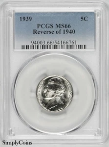 1939 Jefferson Nickel PCGS MS66 Rückseite von 1940 - Bild 1 von 2