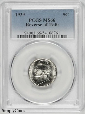 1939 Jefferson Nickel PCGS MS66 Reverse of 1940 - Image 1 of 2