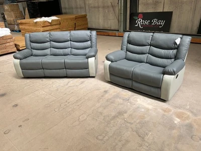 WEDOSOFAS RECLINER SOFAS TWO TONE GREY - 3 + 2 Seaters in Faux Leather with Free delivery