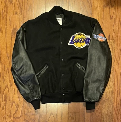 Size 42 Vintage Los Angeles LA Lakers DeLong Wool Leather Varsity Bomber Jacket - Image 1 of 4