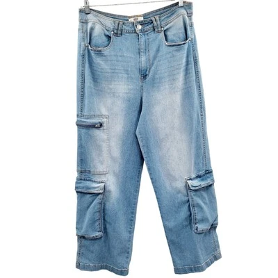 Pantalones cargo vaqueros Madden NYC azul lavado medio botón mosca para mujer talla 21 Foto 1 de 4