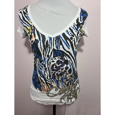 Camisa Top Coogi Y2K Mujer Talla S Cebra Dorada Manga Corta Cuello en V Blusa De Colección Foto 1 de 4