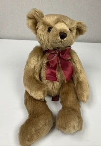 Aurora Soft & Cuddly Original Teddy Bear with Red and Gold Ribbon Bow - Picture 1 of 9