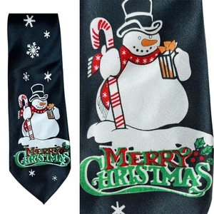 VINTAGE Novelty Merry Christmas Tie Snowman Snowflake Funny Joke Party Necktie - Picture 1 of 5