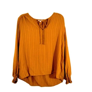 Knox Rose Womens Med Boho Blouse Long Sleeves Rust Burnt Orange V Neck Tie - Picture 1 of 5
