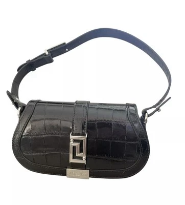 Nuevo con etiquetas Versace Cocodrilo-Repujado Cuero Negro Mini $1550 Venta al por menor Auténtico Foto 1 de 4