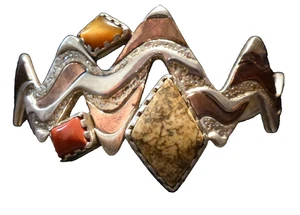 Carolyn Pollack Cuff Bracelet "Four Corners" Sterling & Copper Gemstones Relios - Picture 1 of 10