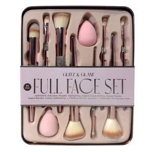 Glitzer & Glam Rosa Strass 11 Stück Full Face Make-up Pinsel Schwamm Edelstein Set - Bild 1 von 4