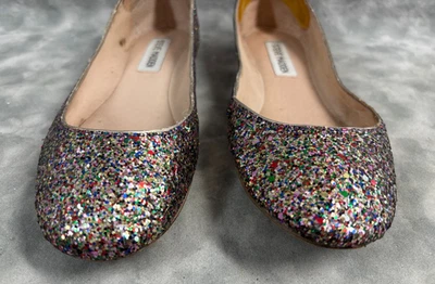 Sapatilhas de balé Steve Madden glitter vintage década de 2010 tamanho 7,5M festa arco-íris cintilante - Imagem 1 de 4