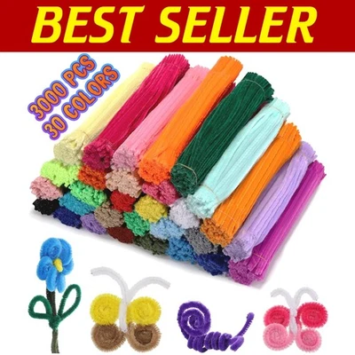 3000 Pcs Chenille Stems Craft Supplies - 30 Colors, 12" Versatile Pipe Cleaners - Image 1 of 4