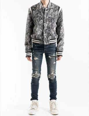 Amiri New Faux Leather Trim Brushed Wool Alpaca Varsity Jacket Size 48 $2,290.00 - Image 1 of 4