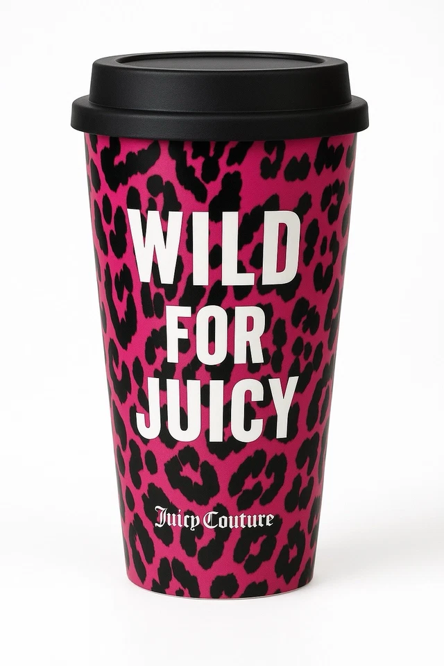 Juicy Couture Wild For Juicy Taza de Viaje Rosa Leopardo Y2K Glam Taza de Café Nueva Foto 1 de 3