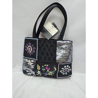 NUEVO CON ETIQUETAS Liz Claiborne RARO Cartera Negra Asas Dbl Bordadas Lentejuelas Cuentas Tela Foto 1 de 4