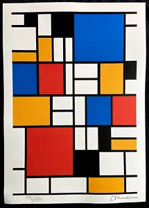 Piet Mondrian Lithographie COA Original Numéroté Limité Signé Estampillé - Bild 1 von 9