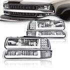 Fit For 99-02 Chevy Silverado/00-06 Suburban Tahoe LED BAR DRL Chrome Headlights Chevrolet CHEVY