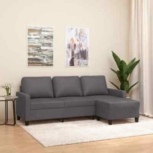 3-Seater Sofa Ottoman Set Lounge Couch Futon Foot Stool Faux Leather Grey 180cm - Picture 1 of 8