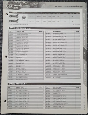 Buggy Thunder Tiger 1:8 sem escovas. Lista de peças e folhas de diagrama EB-4 G3. Controle remoto - Imagem 1 de 3