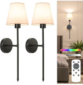Battery Operated Wall Sconce Set of 2,Black Rechargeable Wall Lights with 520... - Picture 1 of 4