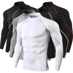 Men Sport T-Shirt Quick Dry Bodybuilding Running Shirt Long Sleeve Asian Sizes - Picture 1 of 31