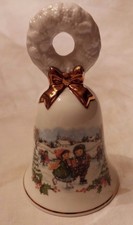 Vintage Avon Porcelain 1986 Christmas Bell Gold Trim Children Ice Skating Box
