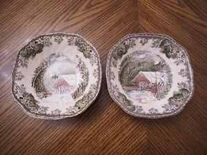 Set of 2 New JOHNSON BROTHERS England THE FRIENDLY VILLAGE Square Cereal Bowls - Picture 1 of 5