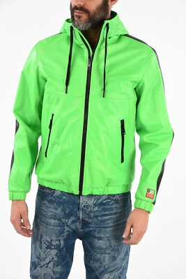 €700 DIESEL Cuero L-CARRSY Chaqueta Bomber Talla L Cremallera Capucha Verde Ácido NUEVA Foto 1 de 4