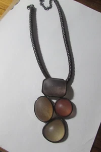 16-20" brown leather braided necklace with 4" heavy tan/cream/rust colored fob - Picture 1 of 6