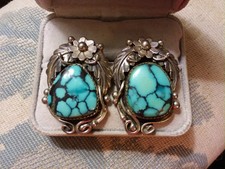 Massive Vtg Navajo Cloud Mountain Sterling Silver Flower Earrings
