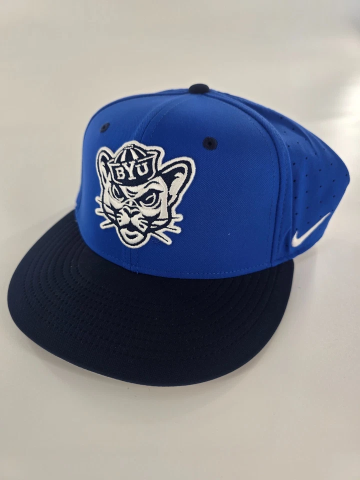 Nike BYU Cougars Flat Bill Cap Hat Adult 6 7/8 True Navy Blue Brigham Young