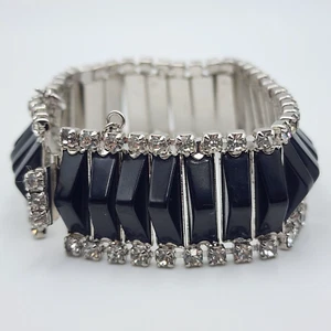 Vintage Kramer of New York Rhinestone Triangle Link Two Tone Bracelet - 7" - Picture 1 of 12