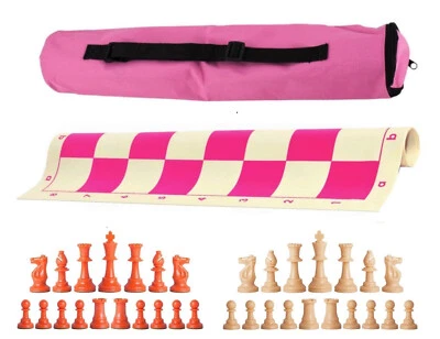 Pink Archer Single Weight Chess Set - Board Bag w/ Orange & Natural Pieces - Image 1 of 4