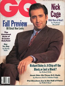GQ MAGAZINE AUGUST 1990 NICHOLAS CAGE EVANDER HOLYFIELD MEN'S FASHION NO LABEL - Picture 1 of 1