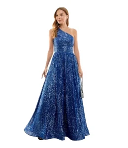 B DARLIN Womens Juniors One Shoulder Sequined Ball Gown Blue Size 7/8 - Picture 1 of 3