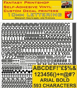 RC Vinyl Sticker Decals Ariel LETTERS NUMBERS 10MM PRE CUT FPRC800 BLACK GLOSS - Picture 1 of 5