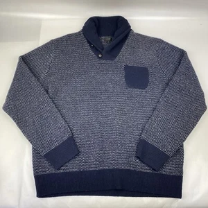 J Crew Pocket Sweater Mens XL Shawl Collar Blue Birdseye 100% Lambs Wool - Picture 1 of 8